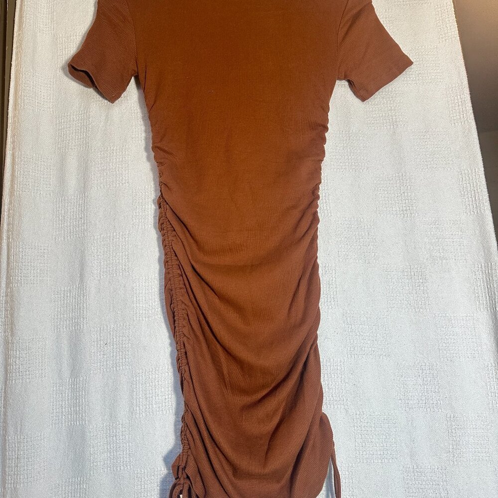 ZARA mini brown rushed Dress - Picture 2 of 6